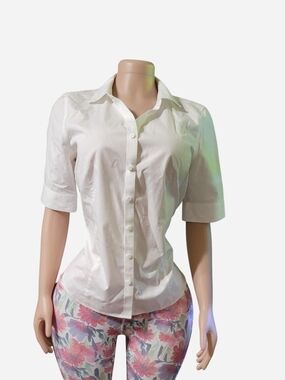 Talbots White Short-Sleeve Button-Down Shirt
